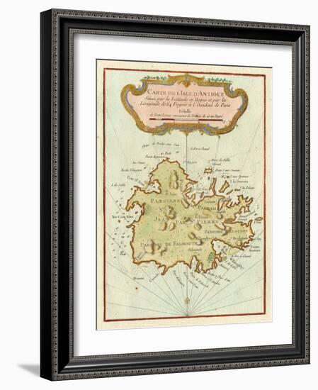 Petite Map of Island of Antigua-null-Framed Art Print