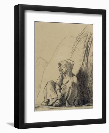 Petite paysanne assise au pied d'une meule-Jean-François Millet-Framed Giclee Print