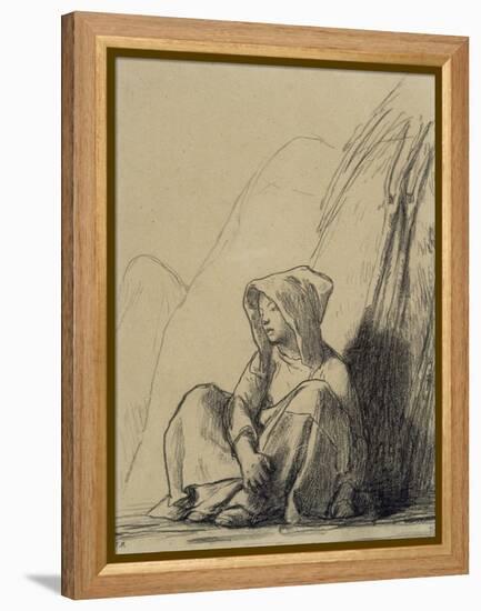 Petite paysanne assise au pied d'une meule-Jean-François Millet-Framed Premier Image Canvas