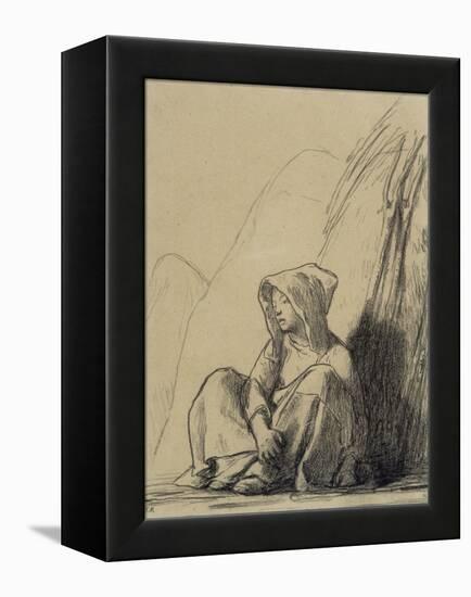 Petite paysanne assise au pied d'une meule-Jean-François Millet-Framed Premier Image Canvas