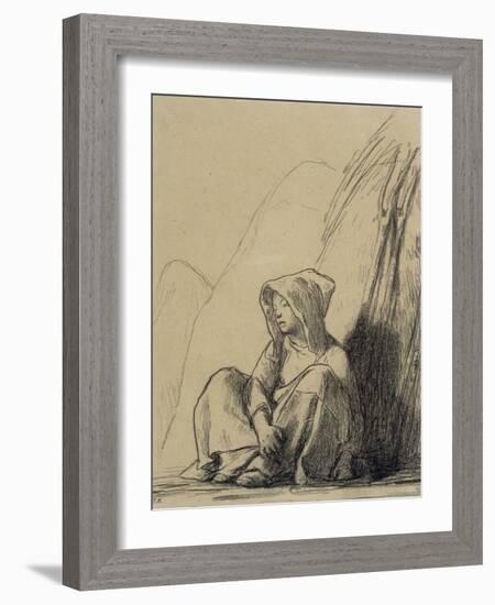 Petite paysanne assise au pied d'une meule-Jean-François Millet-Framed Giclee Print