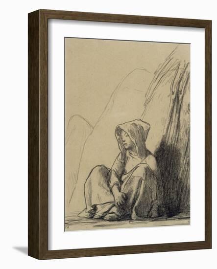 Petite paysanne assise au pied d'une meule-Jean-François Millet-Framed Giclee Print