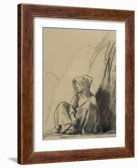 Petite paysanne assise au pied d'une meule-Jean-François Millet-Framed Giclee Print