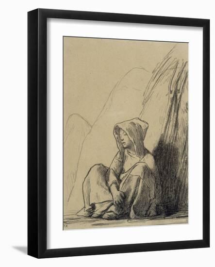 Petite paysanne assise au pied d'une meule-Jean-François Millet-Framed Giclee Print