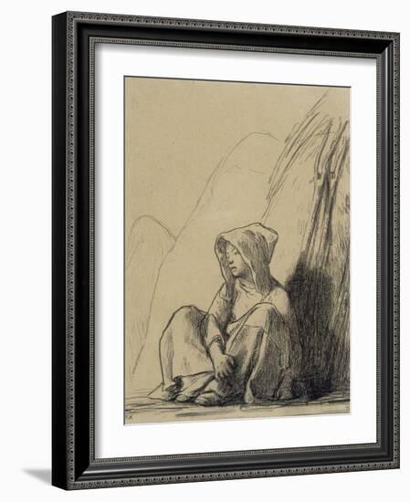 Petite paysanne assise au pied d'une meule-Jean-François Millet-Framed Giclee Print