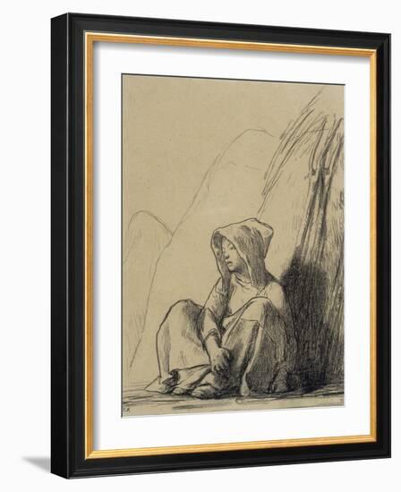 Petite paysanne assise au pied d'une meule-Jean-François Millet-Framed Giclee Print