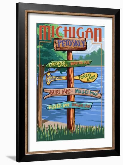 Petoskey, Michigan - Sign Destinations-Lantern Press-Framed Art Print