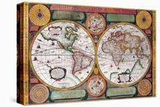 Antique Map, Terre Universelle, 1594-Petro Plancio-Mounted Premium Giclee Print