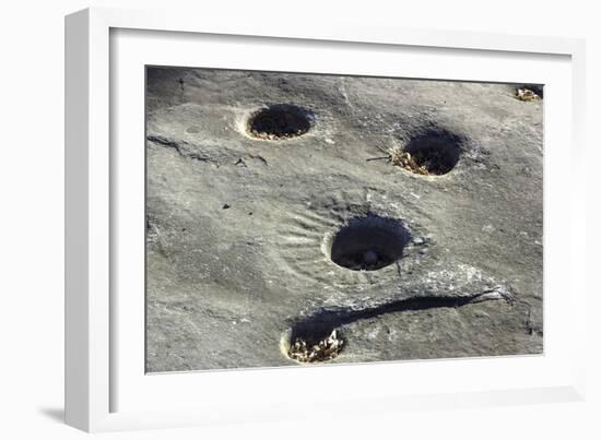 Petroglyph and Bedrock Mortar Holes, or Chaw’se, Used by Miwok to Grind Acorns and Seeds, CA-null-Framed Photographic Print