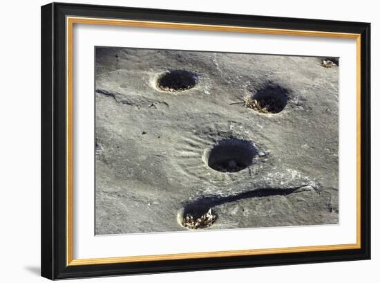 Petroglyph and Bedrock Mortar Holes, or Chaw’se, Used by Miwok to Grind Acorns and Seeds, CA-null-Framed Photographic Print