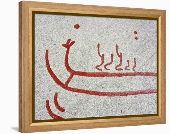 Petroglyph, detail of a ship, Boat-Axe culture, pre-Viking, Vitlycke, Bohuslan, Sweden, Bronze Age-Werner Forman-Framed Premier Image Canvas