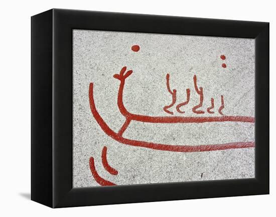 Petroglyph, detail of a ship, Boat-Axe culture, pre-Viking, Vitlycke, Bohuslan, Sweden, Bronze Age-Werner Forman-Framed Premier Image Canvas