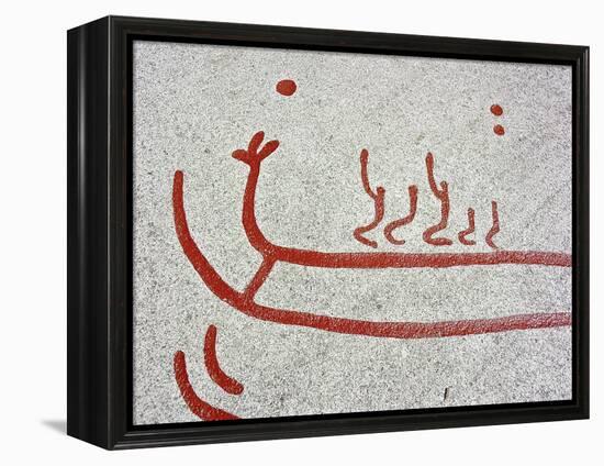 Petroglyph, detail of a ship, Boat-Axe culture, pre-Viking, Vitlycke, Bohuslan, Sweden, Bronze Age-Werner Forman-Framed Premier Image Canvas