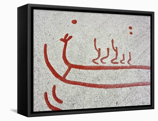 Petroglyph, detail of a ship, Boat-Axe culture, pre-Viking, Vitlycke, Bohuslan, Sweden, Bronze Age-Werner Forman-Framed Premier Image Canvas