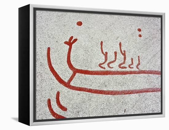 Petroglyph, detail of a ship, Boat-Axe culture, pre-Viking, Vitlycke, Bohuslan, Sweden, Bronze Age-Werner Forman-Framed Premier Image Canvas