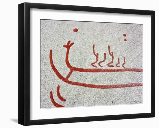 Petroglyph, detail of a ship, Boat-Axe culture, pre-Viking, Vitlycke, Bohuslan, Sweden, Bronze Age-Werner Forman-Framed Photographic Print