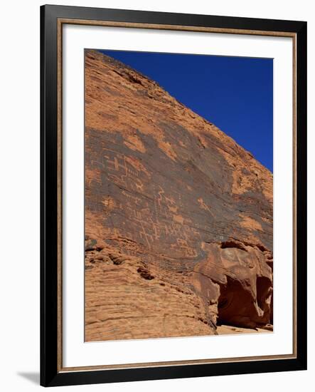 Petroglyphs in Sandstone by Anasazi Indians around 500 AD, Valley of Fire State Park in Nevada, USA-Fraser Hall-Framed Photographic Print