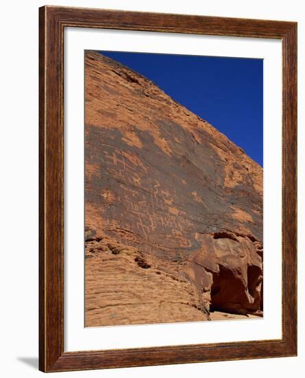 Petroglyphs in Sandstone by Anasazi Indians around 500 AD, Valley of Fire State Park in Nevada, USA-Fraser Hall-Framed Photographic Print