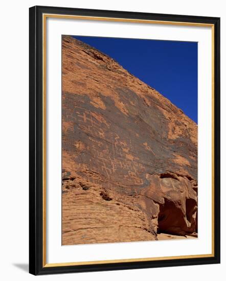 Petroglyphs in Sandstone by Anasazi Indians around 500 AD, Valley of Fire State Park in Nevada, USA-Fraser Hall-Framed Photographic Print