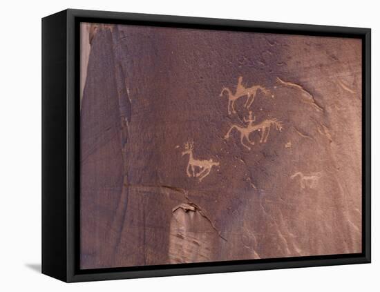 Petroglyphs of Native Americans Hunting on Horseback, Canyon De Chelly, Arizona-null-Framed Premier Image Canvas