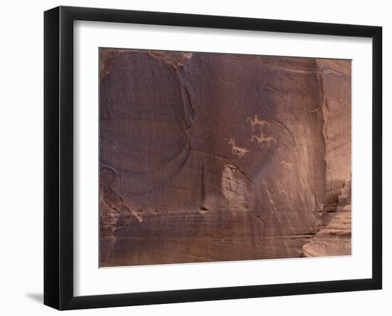 Petroglyphs of Native Americans Hunting on Horseback, Canyon De Chelly, Arizona-null-Framed Photographic Print