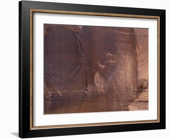 Petroglyphs of Native Americans Hunting on Horseback, Canyon De Chelly, Arizona-null-Framed Photographic Print