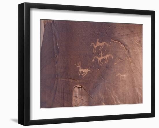 Petroglyphs of Native Americans Hunting on Horseback, Canyon De Chelly, Arizona-null-Framed Photographic Print