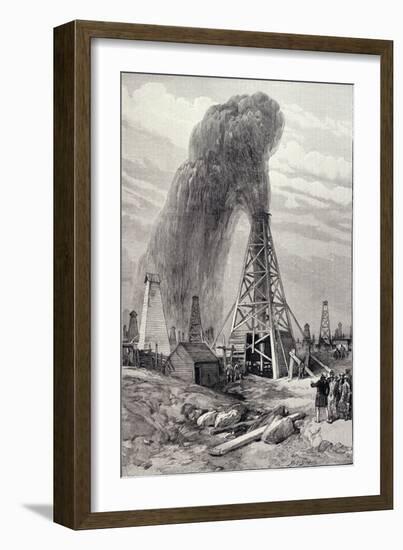 Petroleum Oil Wells, Baku, Caspian: A Fountain of Petroleum Oil, The Illustrated London News, 1886-null-Framed Giclee Print