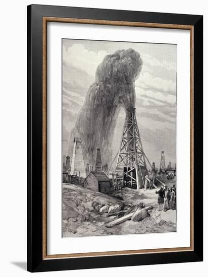 Petroleum Oil Wells, Baku, Caspian: A Fountain of Petroleum Oil, The Illustrated London News, 1886--Framed Giclee Print