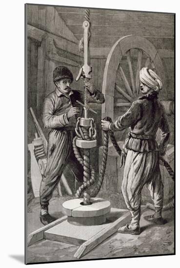 Petroleum Wells at Baku on Caspian: Boring a Petroleum Oil Well, from 'The Illustrated London News'-null-Mounted Giclee Print
