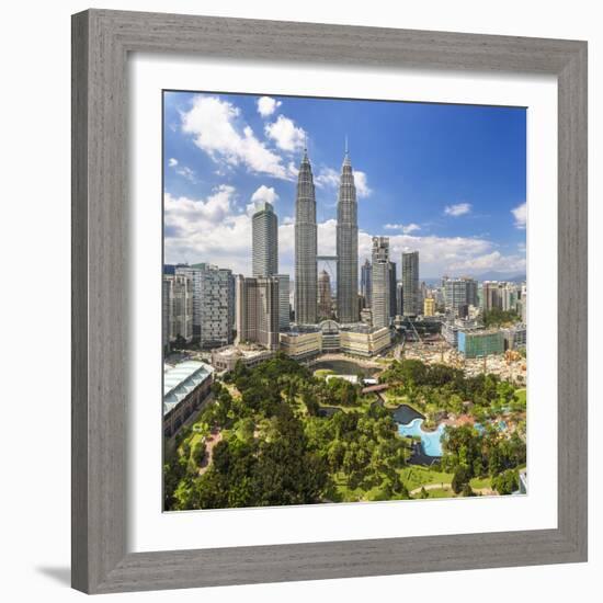 Petronas Towers and Klcc, Kuala Lumpur, Malaysia-Peter Adams-Framed Photographic Print