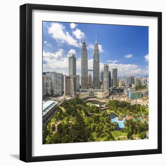 Petronas Towers and Klcc, Kuala Lumpur, Malaysia-Peter Adams-Framed Photographic Print