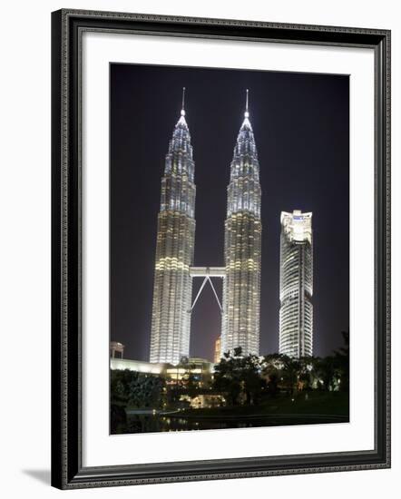 Petronas Towers at Night, Kuala Lumpur, Malaysia, Southeast Asia-Angelo Cavalli-Framed Photographic Print