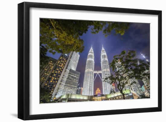 Petronas Twin Towers at night, Kuala Lumpur, Malaysia, Southeast Asia, Asia-Matthew Williams-Ellis-Framed Photographic Print