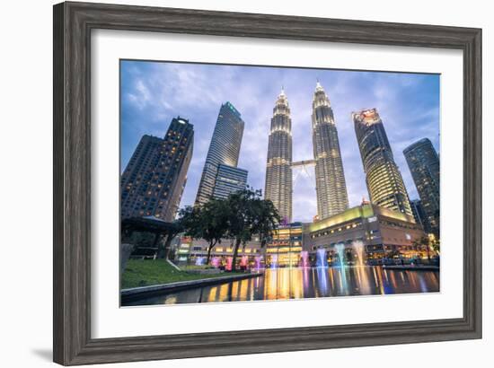 Petronas Twin Towers light display at night, Kuala Lumpur, Malaysia, Southeast Asia, Asia-Matthew Williams-Ellis-Framed Photographic Print