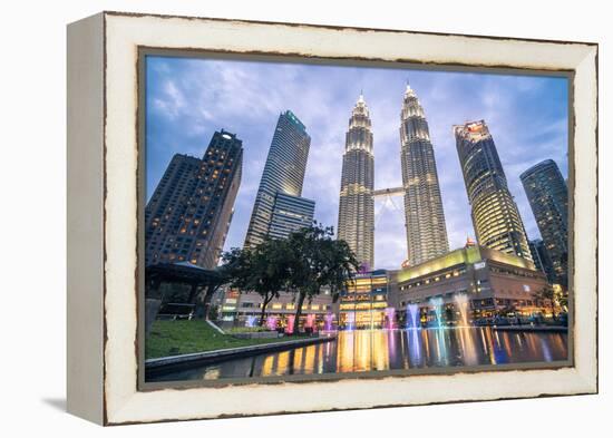 Petronas Twin Towers light display at night, Kuala Lumpur, Malaysia, Southeast Asia, Asia-Matthew Williams-Ellis-Framed Premier Image Canvas