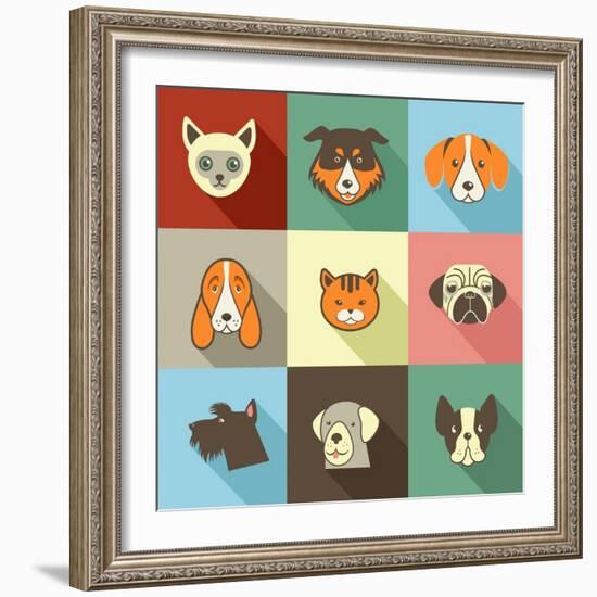 Pets Vector Icons - Cats and Dogs Elements-Marish-Framed Art Print