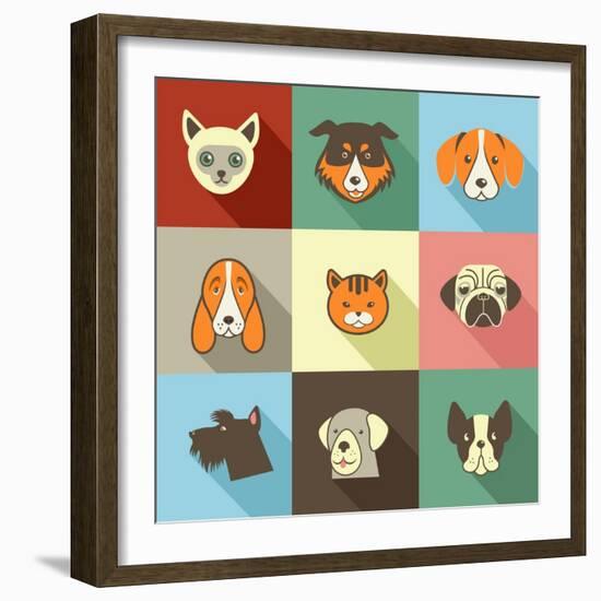 Pets Vector Icons - Cats and Dogs Elements-Marish-Framed Art Print