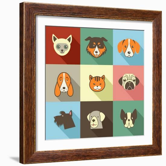 Pets Vector Icons - Cats and Dogs Elements-Marish-Framed Art Print