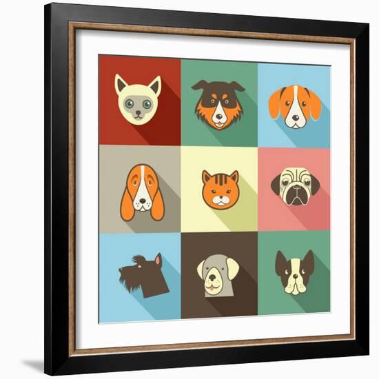 Pets Vector Icons - Cats and Dogs Elements-Marish-Framed Art Print