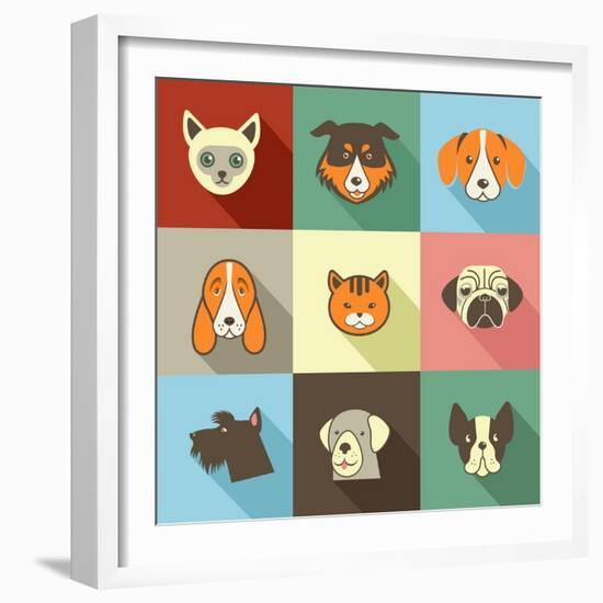 Pets Vector Icons - Cats and Dogs Elements-Marish-Framed Art Print