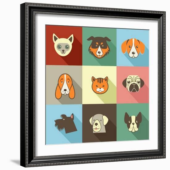 Pets Vector Icons - Cats and Dogs Elements-Marish-Framed Art Print