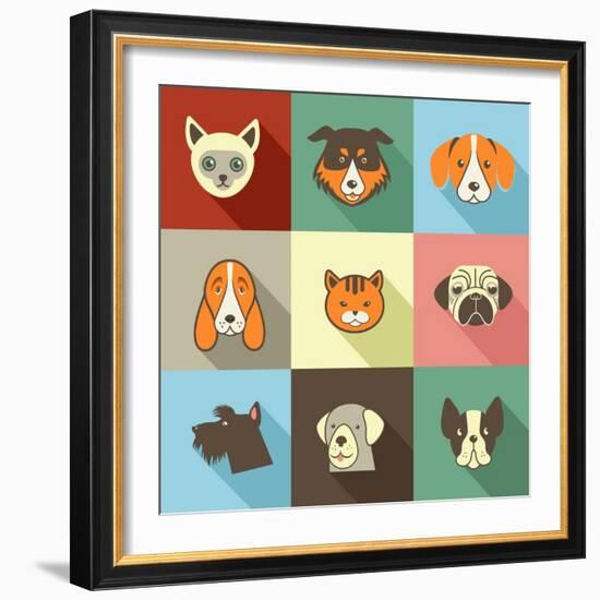 Pets Vector Icons - Cats and Dogs Elements-Marish-Framed Art Print