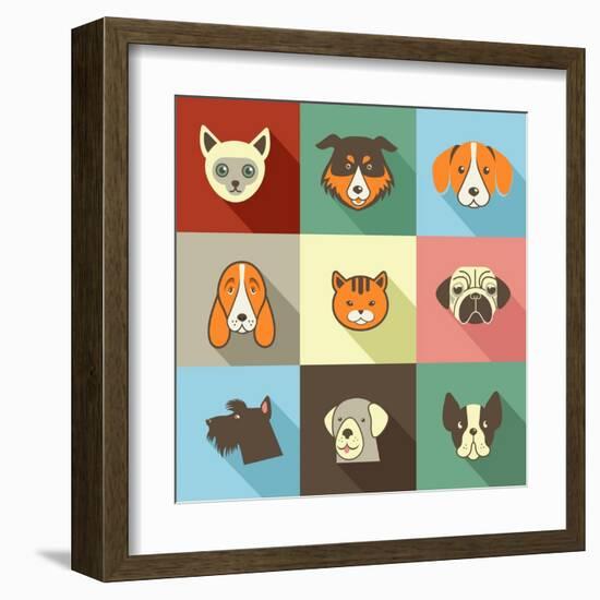 Pets Vector Icons - Cats and Dogs Elements-Marish-Framed Art Print