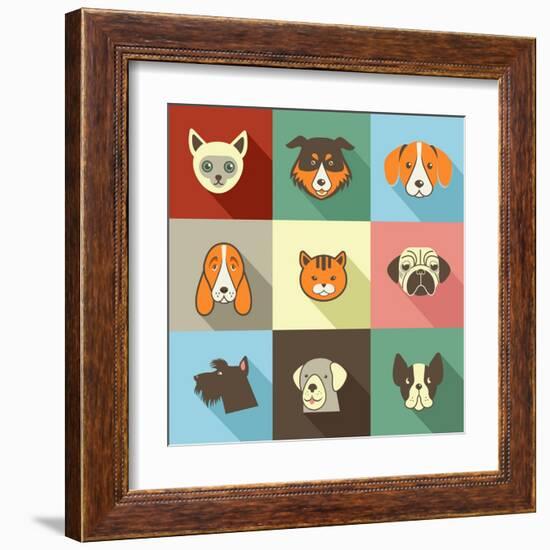 Pets Vector Icons - Cats and Dogs Elements-Marish-Framed Art Print