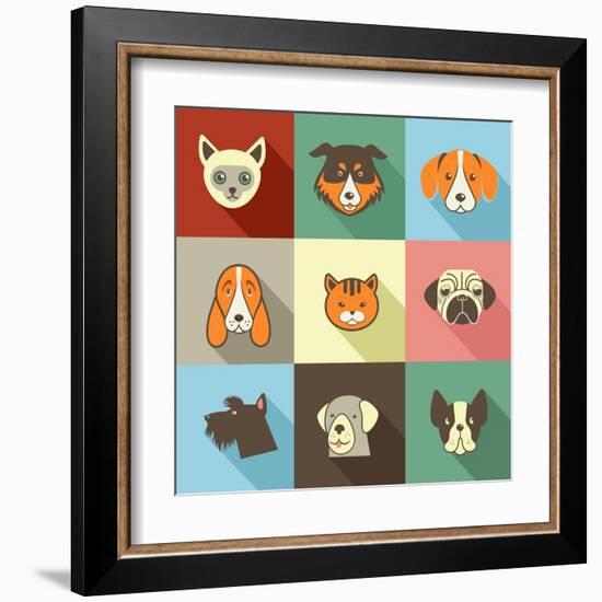 Pets Vector Icons - Cats and Dogs Elements-Marish-Framed Art Print