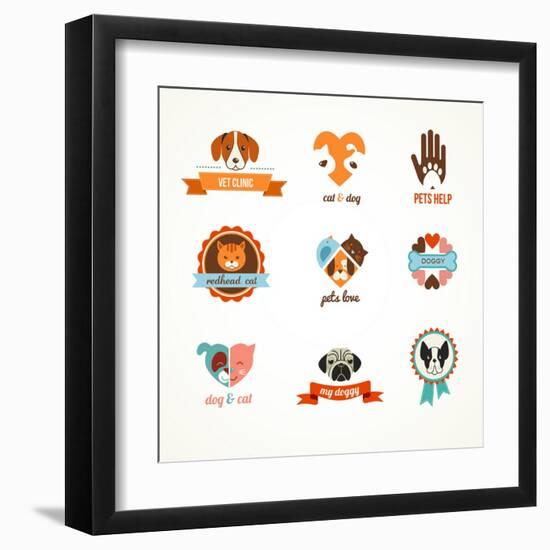 Pets Vector Icons - Cats and Dogs-Marish-Framed Art Print