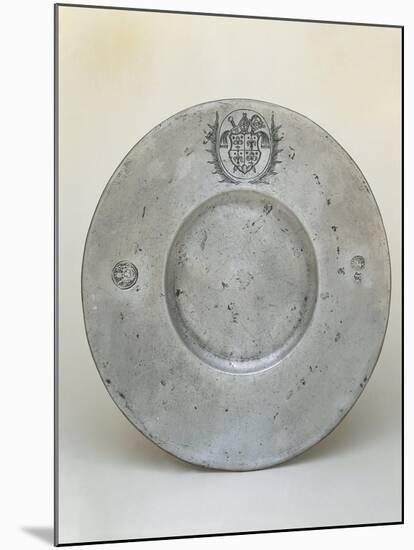 Pewter Plate with Coat of Arms of Bishop Adrian III or IV of Riedmatten-null-Mounted Giclee Print