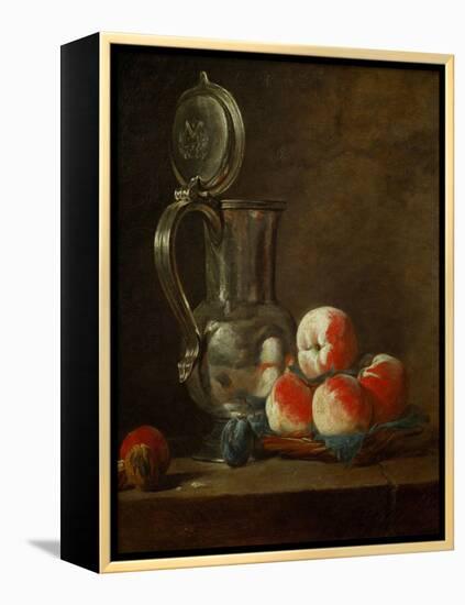 Pewter Pot with Plate of Peaches, Prunes and Nut, Around 1728-Jean-Baptiste Simeon Chardin-Framed Premier Image Canvas