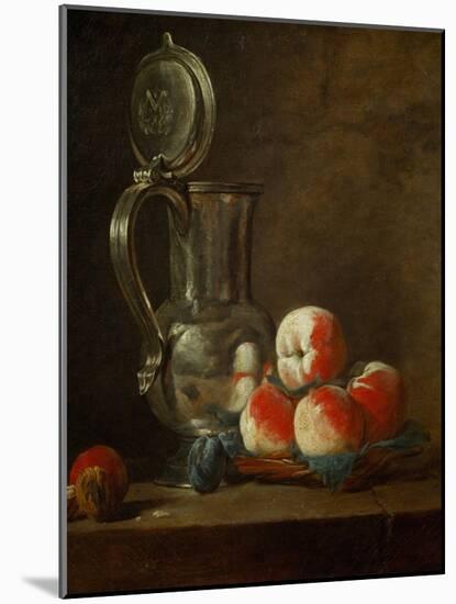 Pewter Pot with Plate of Peaches, Prunes and Nut, Around 1728-Jean-Baptiste Simeon Chardin-Mounted Giclee Print